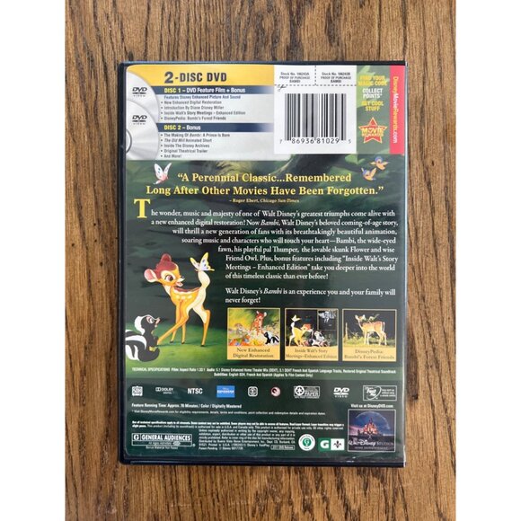 Walt Disneys Bambi 2-Disc DVD Enhanced Edition Classic Film Animation Pre-Owned - Picture 2 of 5